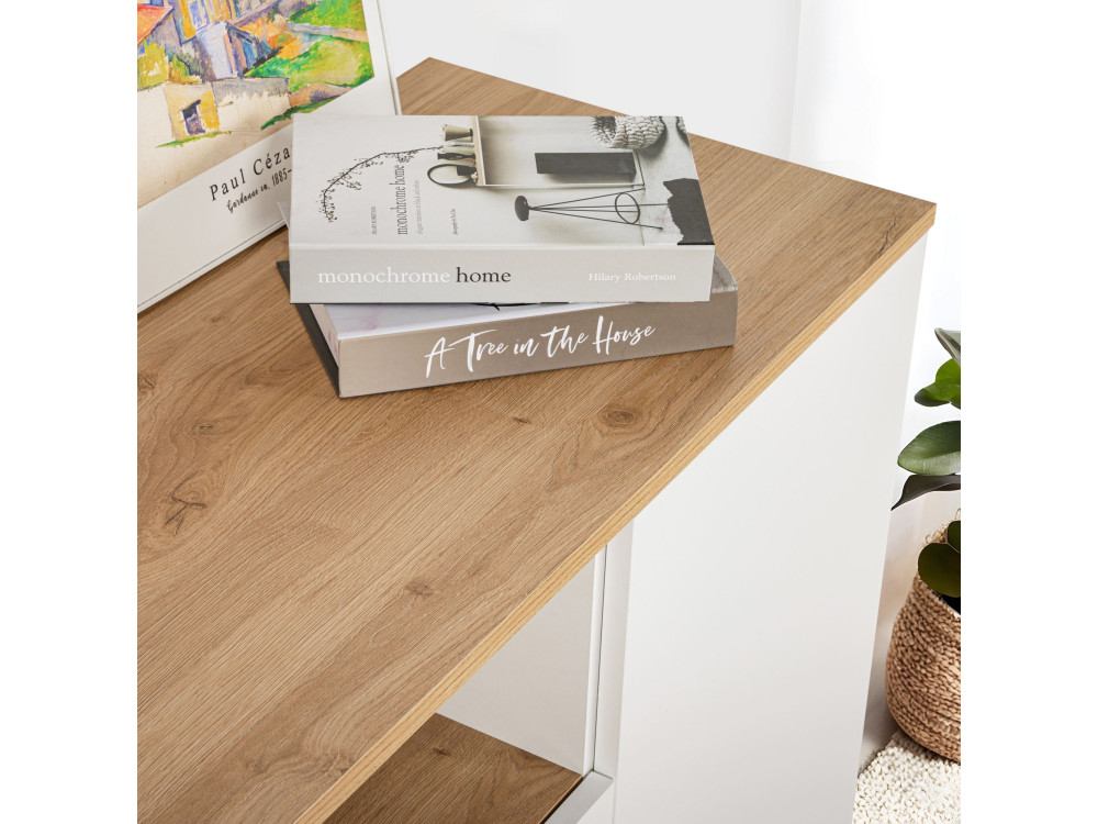 Buffet en bois "Arista" - 180 x 44.5 x 75 cm - Blanc / Chêne Cadiz
