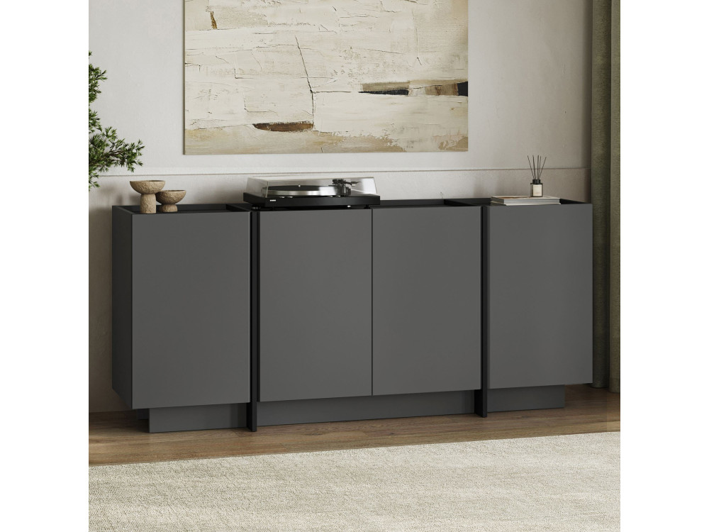 Buffet en bois "Dorma" - 180 x 45 x 80 cm - Anthracite / Noir