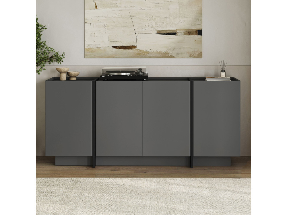 Buffet en bois "Dorma" - 180 x 45 x 80 cm - Anthracite / Noir