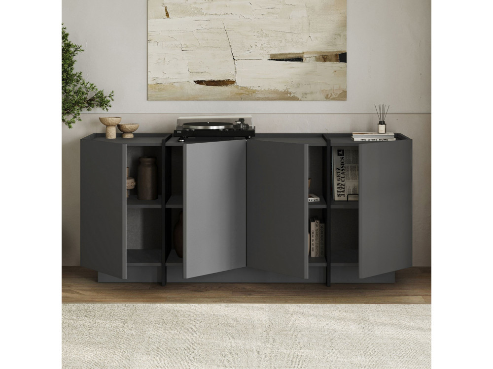 Buffet en bois "Dorma" - 180 x 45 x 80 cm - Anthracite / Noir