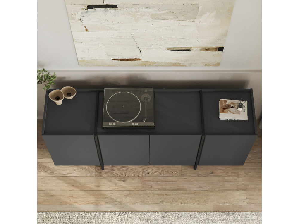Buffet en bois "Dorma" - 180 x 45 x 80 cm - Anthracite / Noir