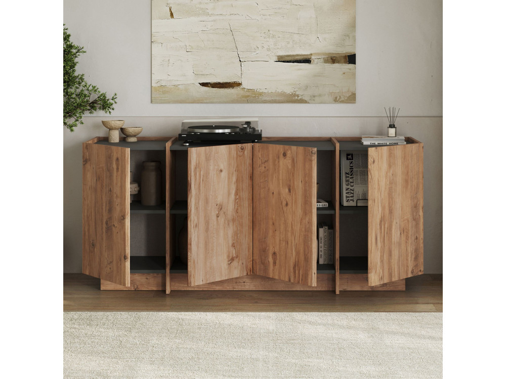 Buffet en bois "Dorma" - 180 x 45 x 80 cm - Pin Atlantique / Anthracite