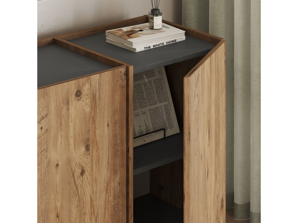Buffet en bois "Dorma" - 180 x 45 x 80 cm - Pin Atlantique / Anthracite