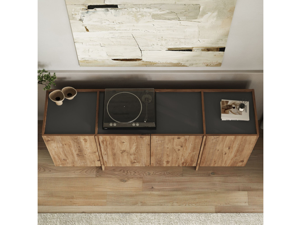 Buffet en bois "Dorma" - 180 x 45 x 80 cm - Pin Atlantique / Anthracite