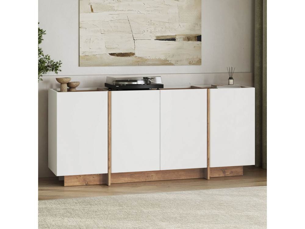 Buffet en bois "Dorma" - 180 x 45 x 80 cm - Blanc / Pin Atlantique