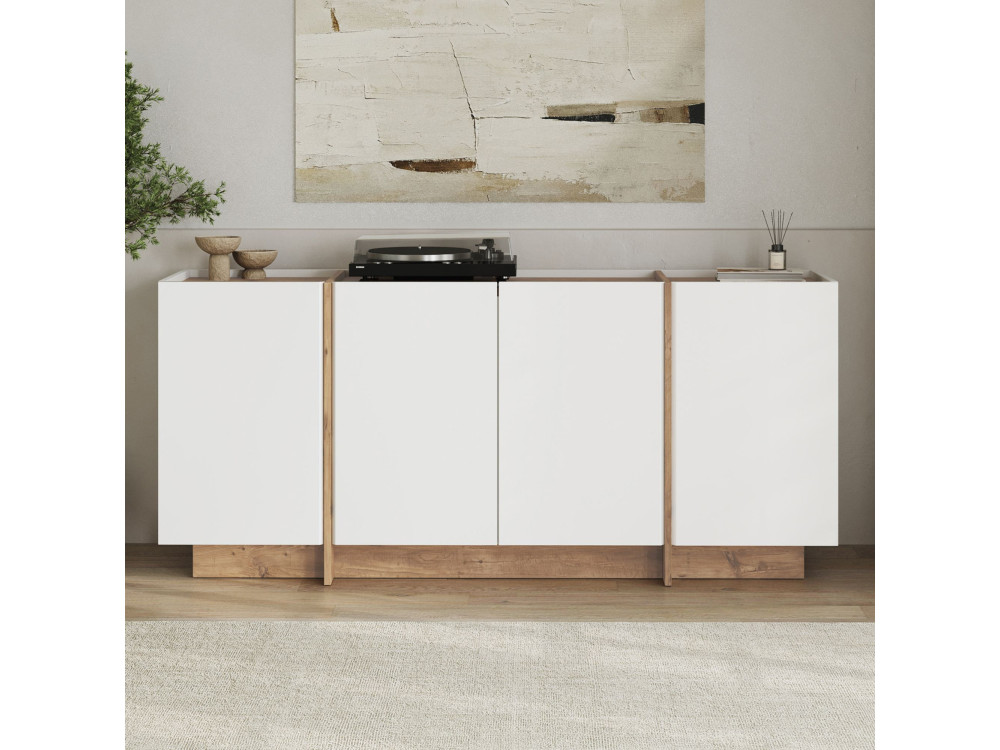 Buffet en bois "Dorma" - 180 x 45 x 80 cm - Blanc / Pin Atlantique