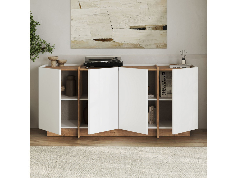 Buffet en bois "Dorma" - 180 x 45 x 80 cm - Blanc / Pin Atlantique