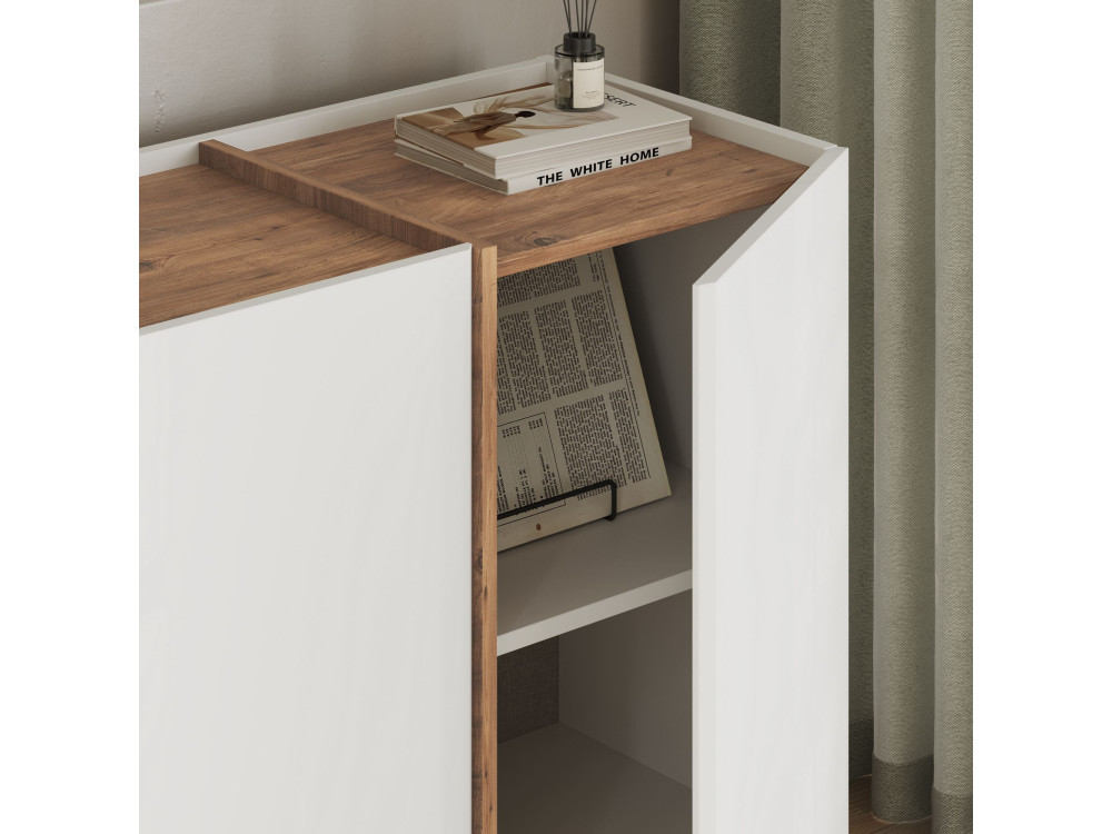 Buffet en bois "Dorma" - 180 x 45 x 80 cm - Blanc / Pin Atlantique