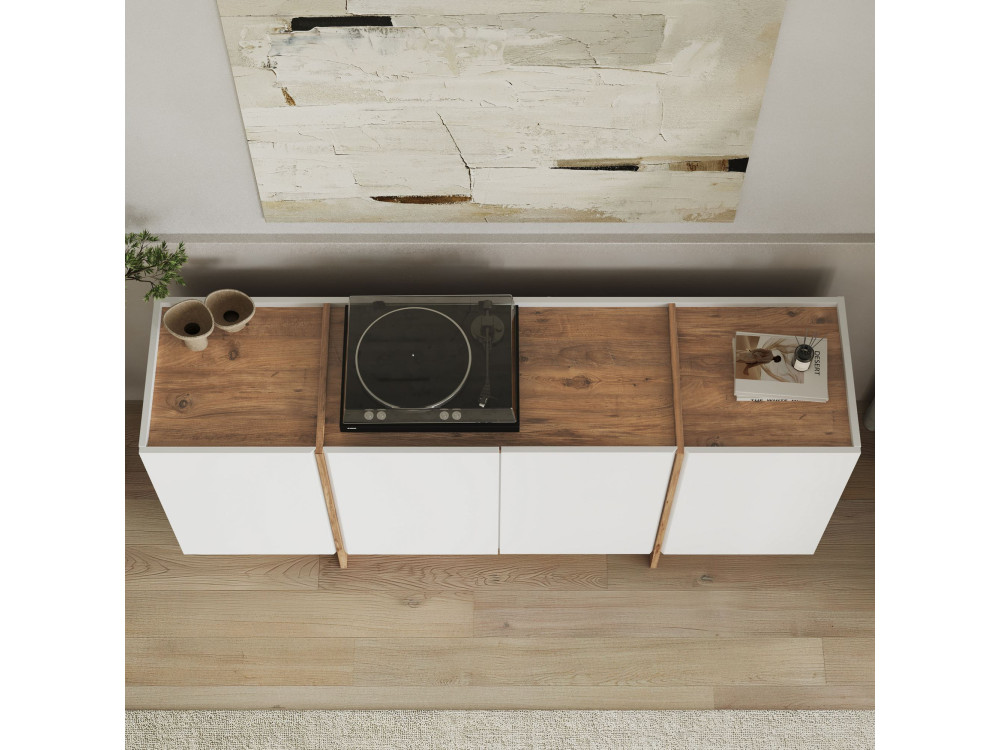 Buffet en bois "Dorma" - 180 x 45 x 80 cm - Blanc / Pin Atlantique