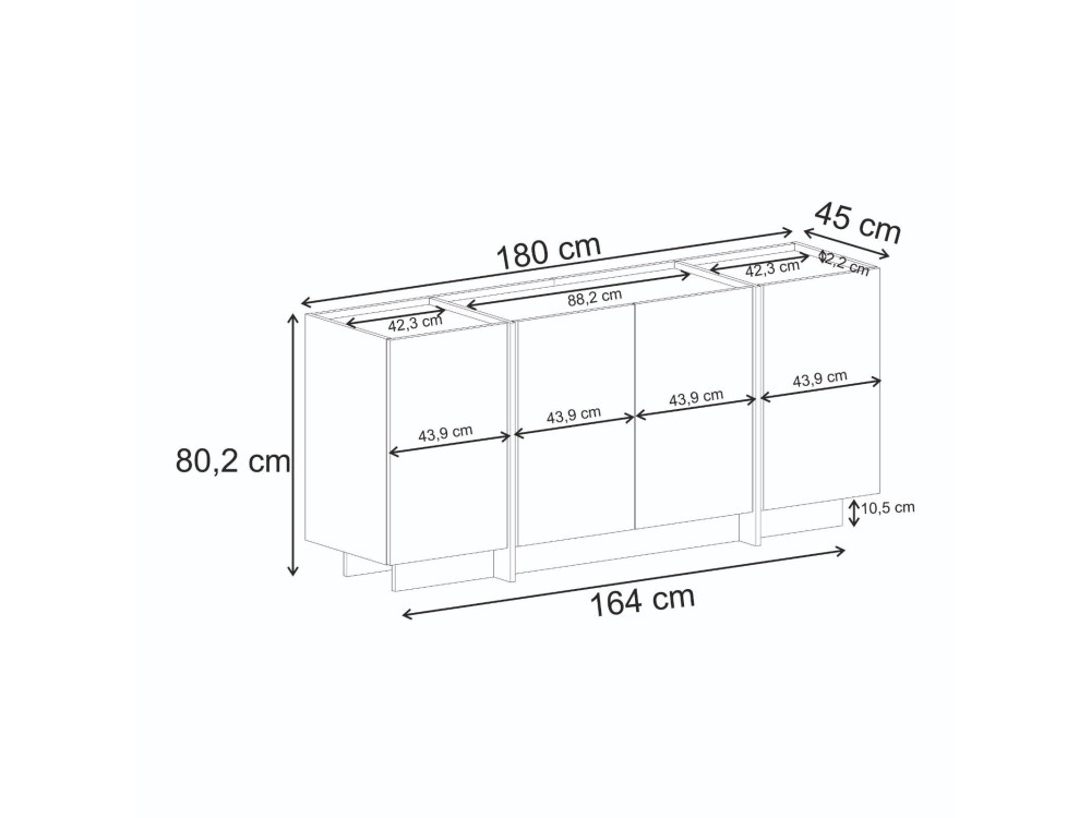 Buffet en bois "Dorma" - 180 x 45 x 80 cm - Blanc / Pin Atlantique