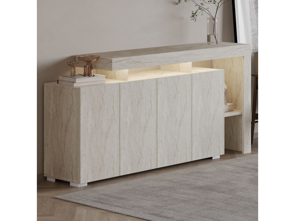 Buffet en bois "Beliz" - 170 x 35 x 80 cm - Travertin