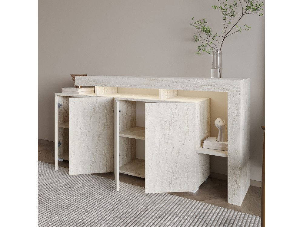 Buffet en bois "Beliz" - 170 x 35 x 80 cm - Travertin