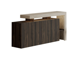 Buffet en bois "Beliz" - 170 x 35 x 80 cm - Travertin / Noyer