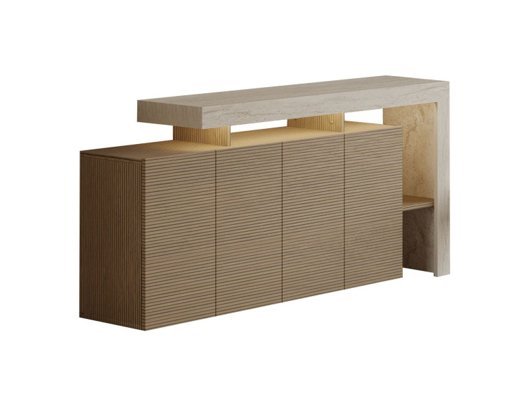 Buffet en bois "Beliz" - 170 x 35 x 80 cm - Travertin / Chêne Chaud
