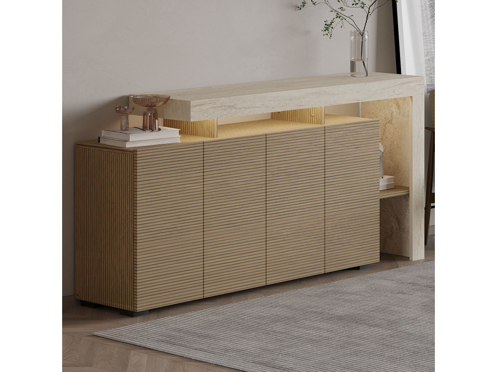 Buffet en bois "Beliz" - 170 x 35 x 80 cm - Travertin / Chêne Chaud