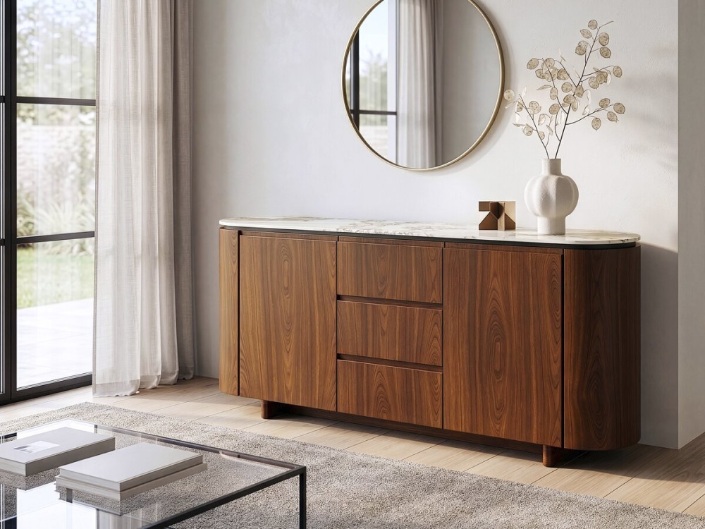 Buffet en bois avec plateau en céramique "Stonea" - 180 x 40 x 85 cm - Marron