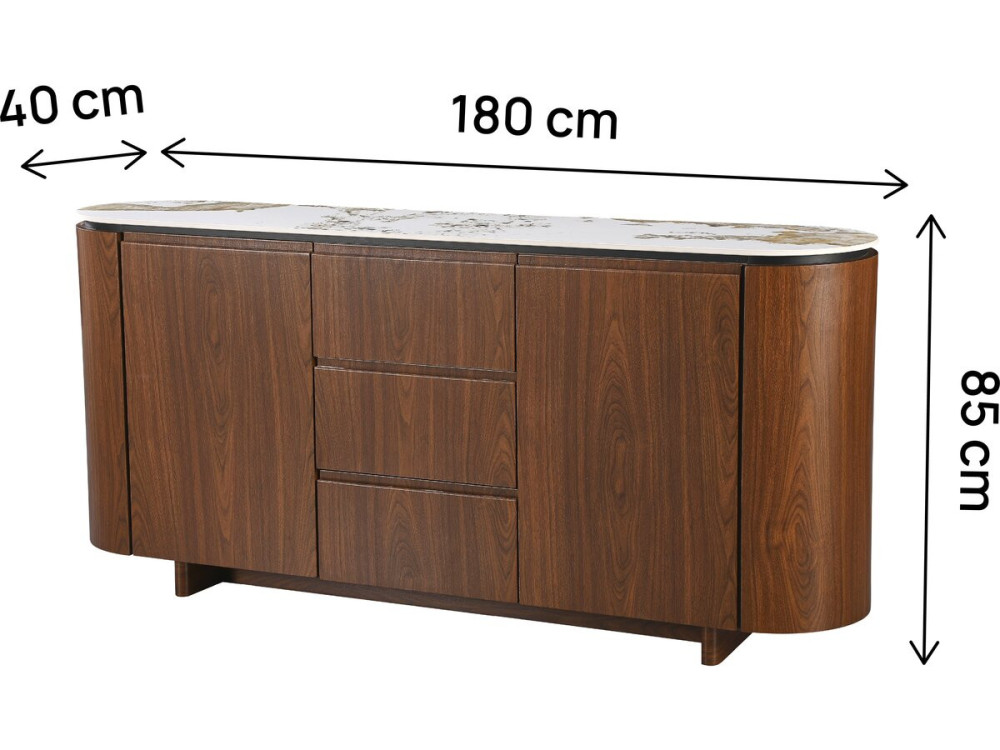 Buffet en bois avec plateau en céramique "Stonea" - 180 x 40 x 85 cm - Marron
