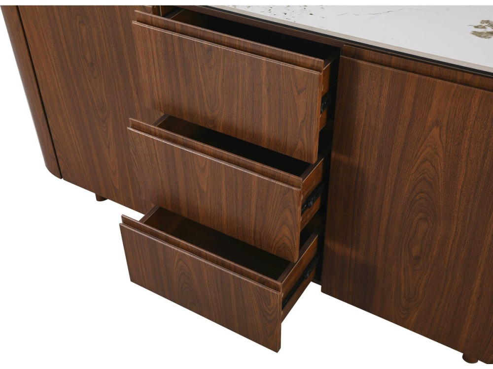Buffet en bois avec plateau en céramique "Stonea" - 180 x 40 x 85 cm - Marron