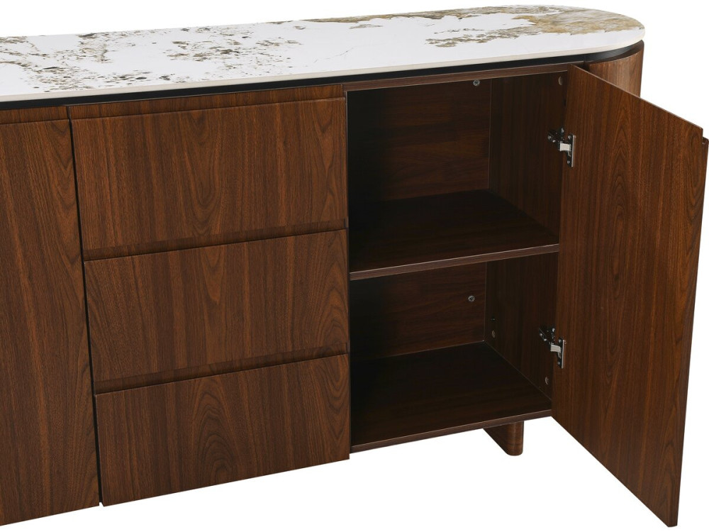 Buffet en bois avec plateau en céramique "Stonea" - 180 x 40 x 85 cm - Marron