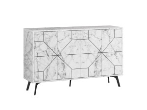 Buffet en bois "Dune" - 123 x 35 x 62 cm - Blanc marbré