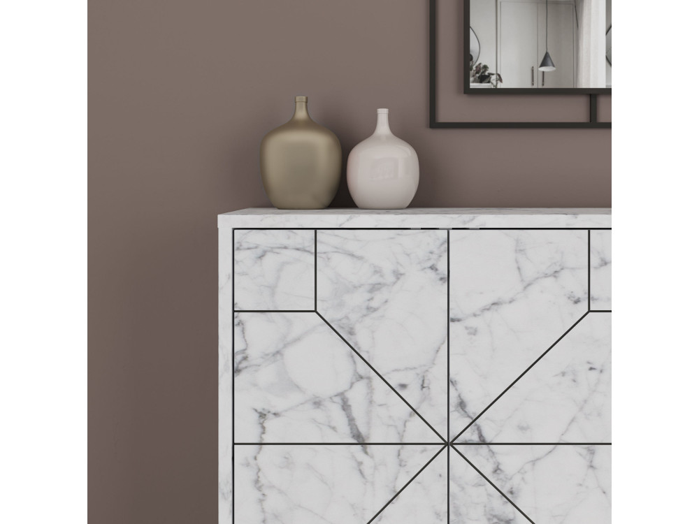 Buffet en bois "Dune" - 123 x 35 x 62 cm - Blanc marbré