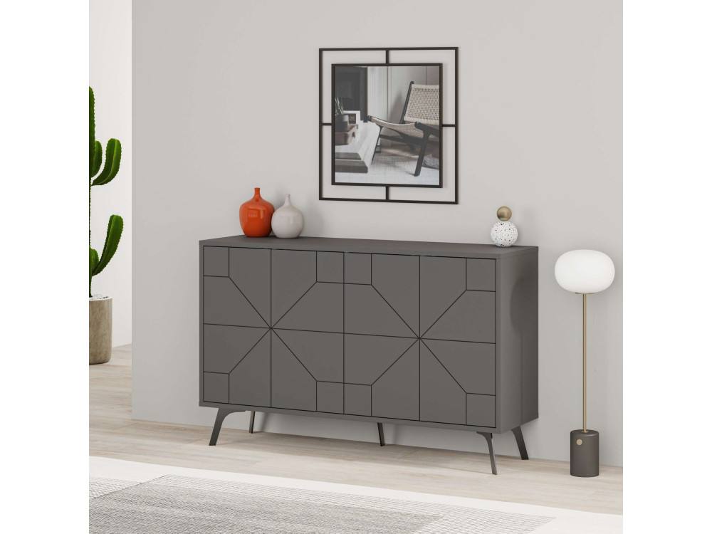 Buffet en bois "Dune" - 123 x 35 x 62 cm - Gris anthracite