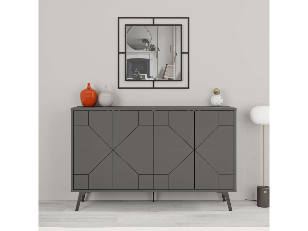 Buffet en bois "Dune" - 123 x 35 x 62 cm - Gris anthracite