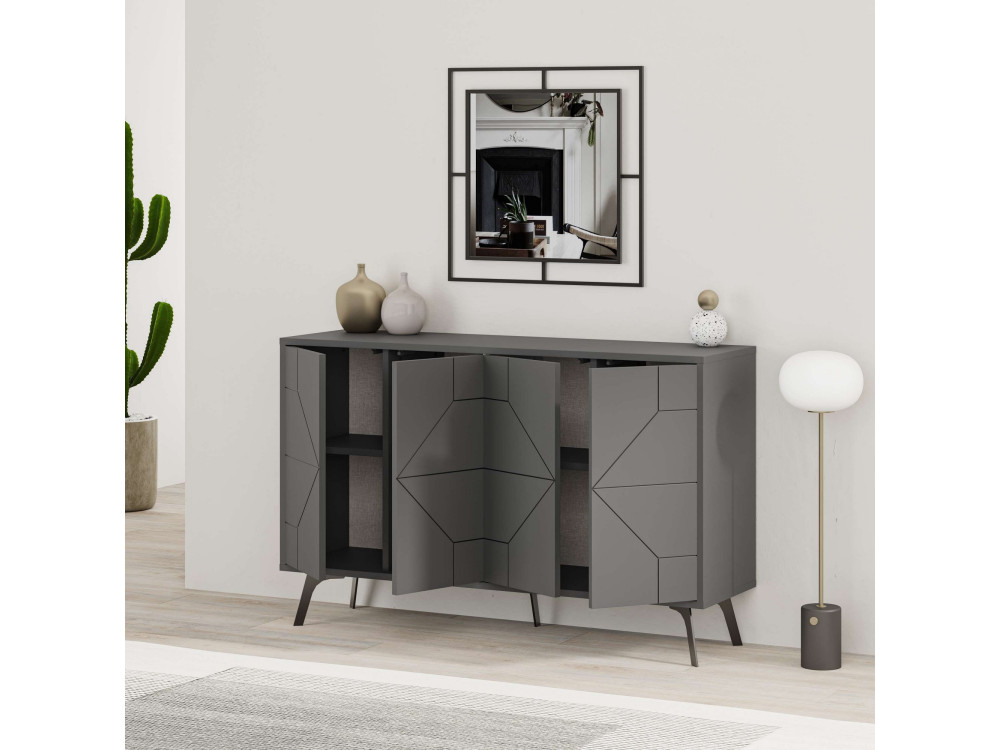 Buffet en bois "Dune" - 123 x 35 x 62 cm - Gris anthracite