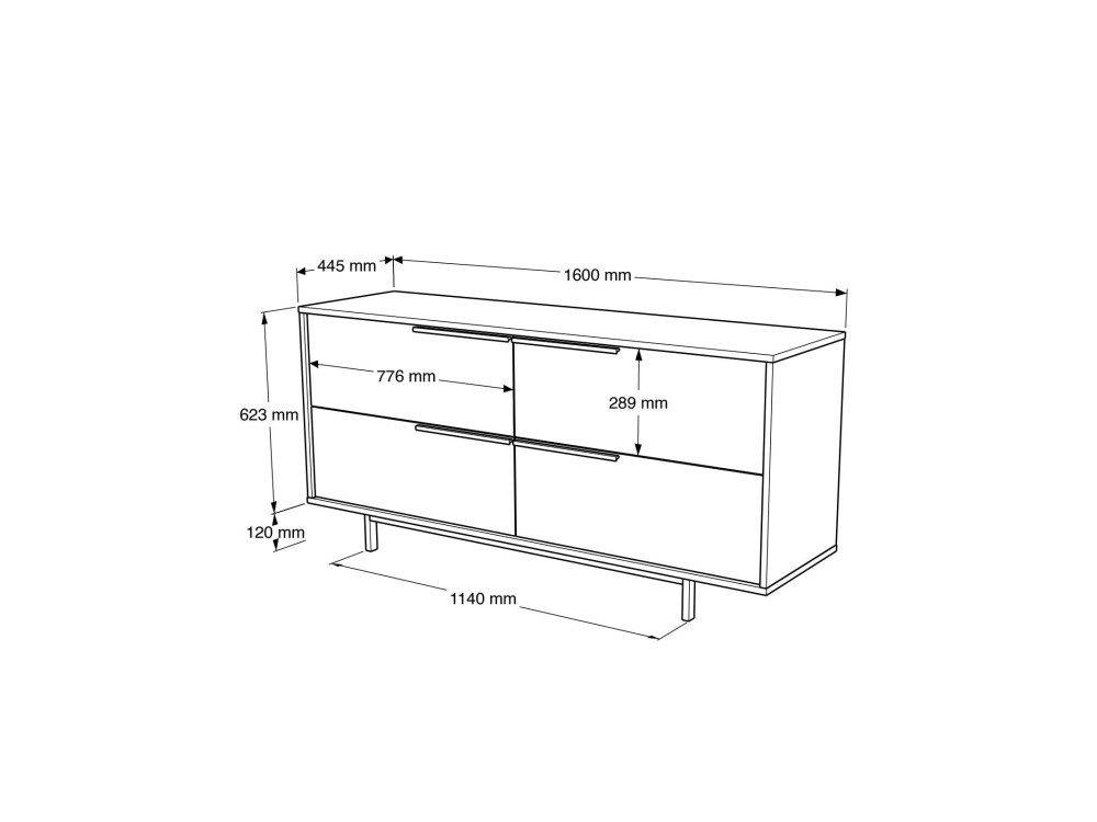 Buffet en bois "ON3-SW" - 160 x 44 x 74 cm - Blanc