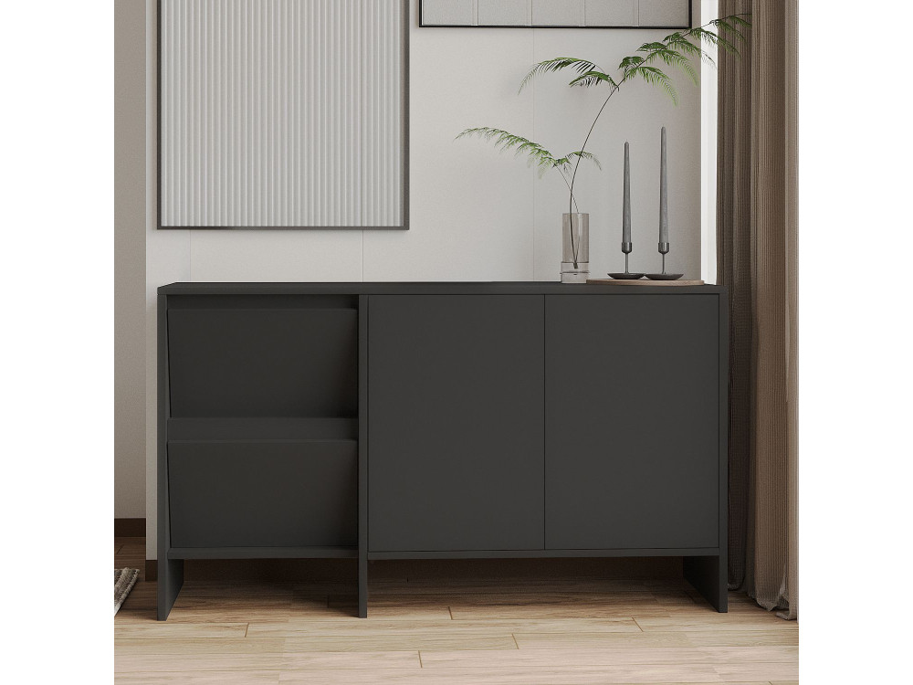 Buffet en bois "Laris 130" - 130 x 44 x 82 cm - Gris anthracite