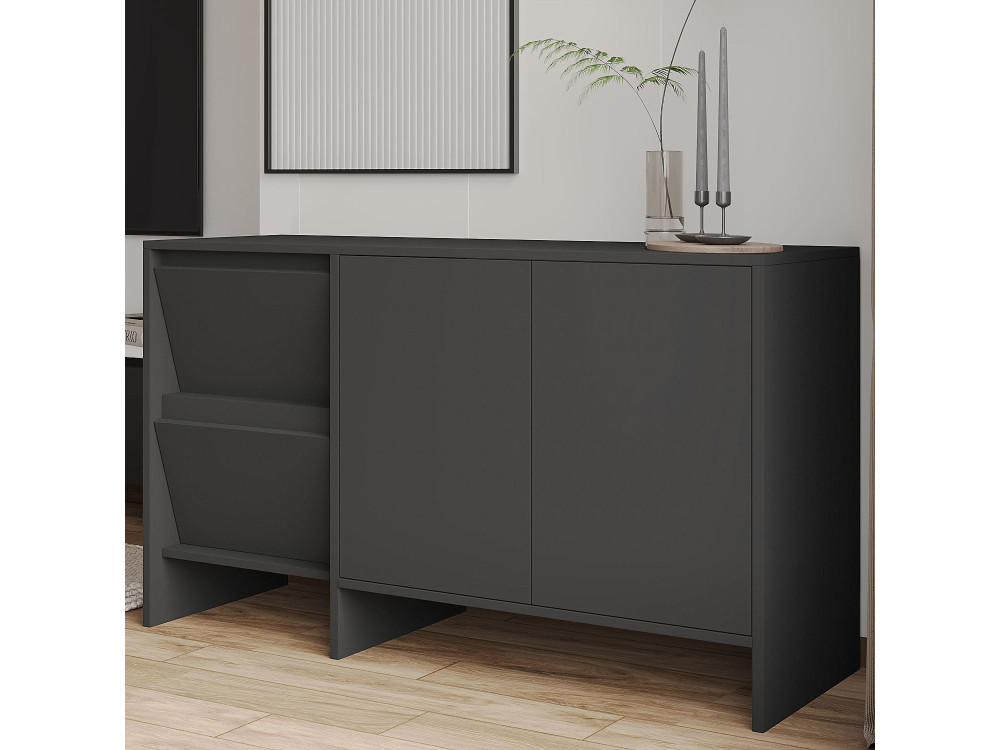 Buffet en bois "Laris 130" - 130 x 44 x 82 cm - Gris anthracite