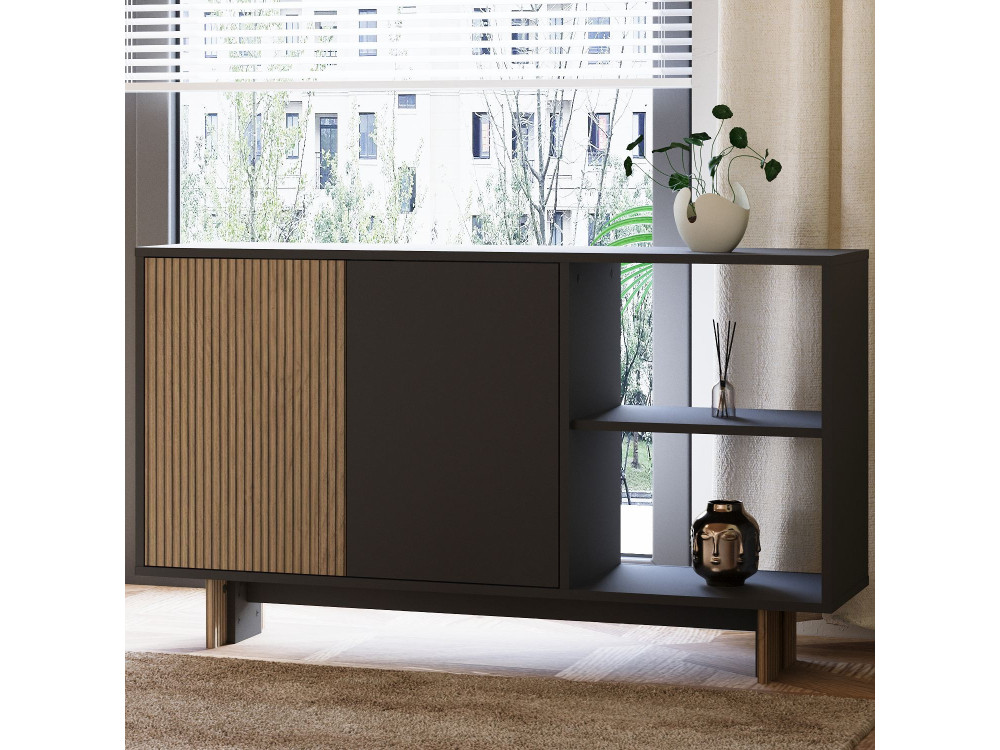 Buffet en bois "Ravello" - 140 x 35 x 80 cm - Gris anthracite