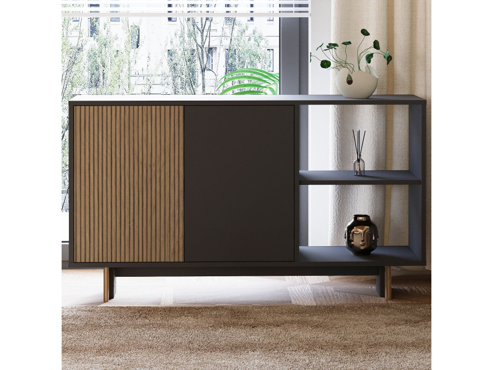 Buffet en bois "Ravello" - 140 x 35 x 80 cm - Gris anthracite