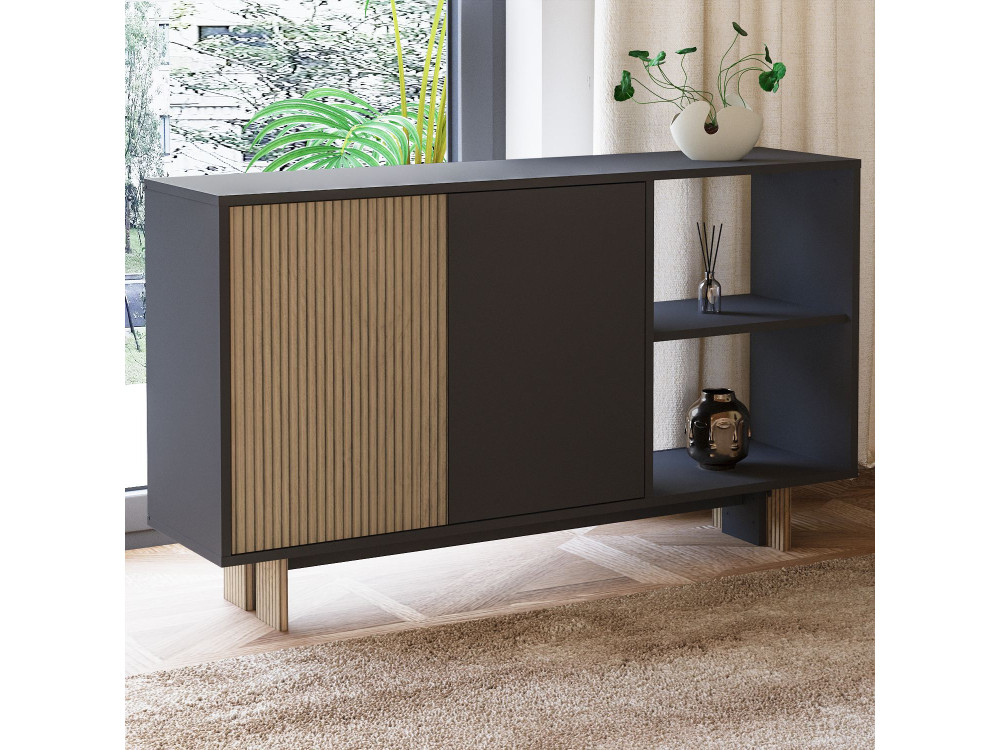 Buffet en bois "Ravello" - 140 x 35 x 80 cm - Gris anthracite