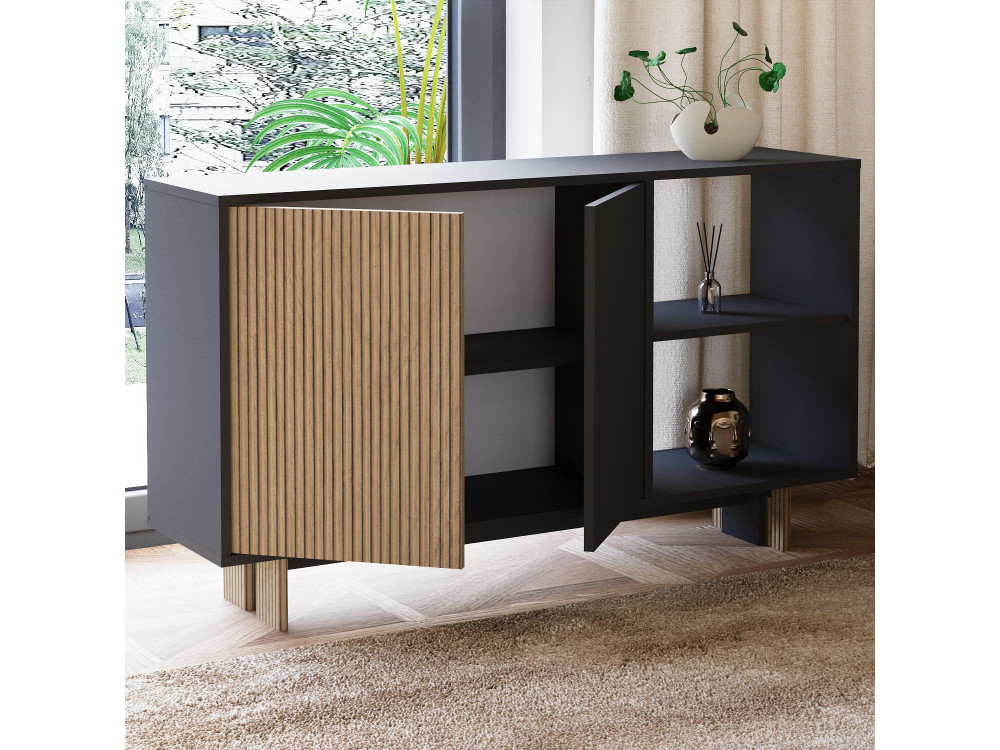 Buffet en bois "Ravello" - 140 x 35 x 80 cm - Gris anthracite