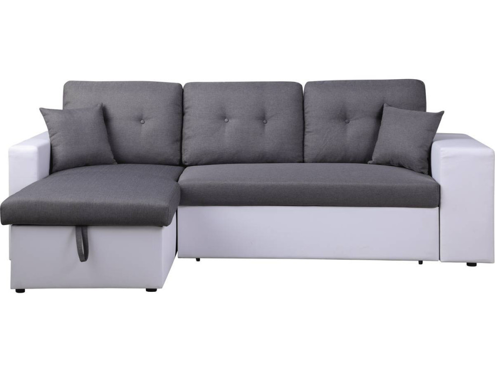 Canapé d'angle convertible/réversible "Axel" - 3 places - Blanc/Gris