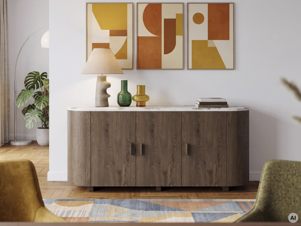 Buffet en bois avec plateau en céramique "Azya" - 160 x 45 x 75 cm - Marron