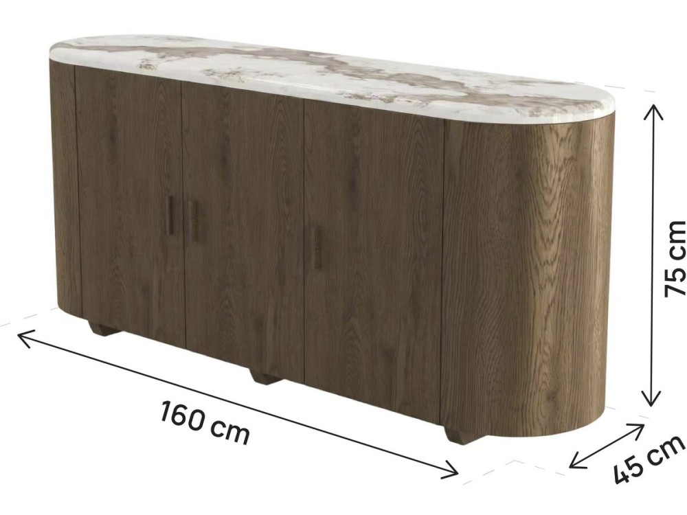 Buffet en bois avec plateau en céramique "Azya" - 160 x 45 x 75 cm - Marron