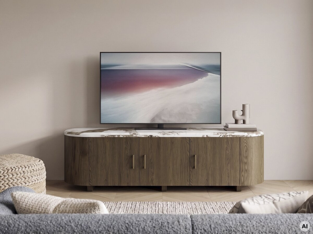Meuble TV avec plateau en céramique pandora "Azya" - 160 x 45 x 45 cm - Marron
