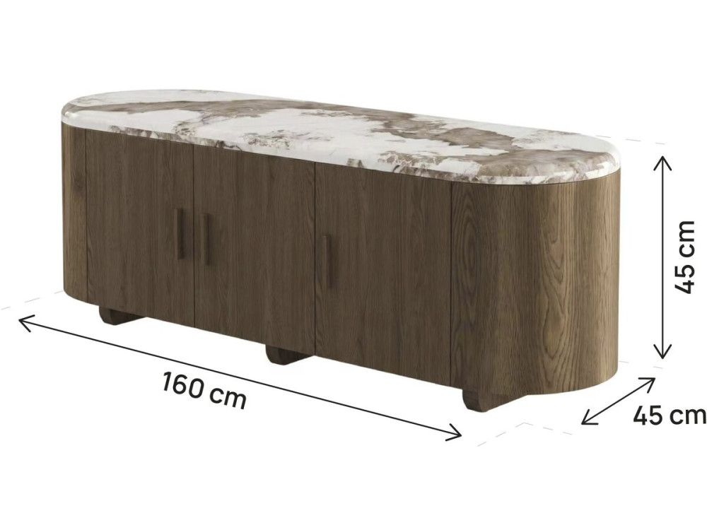 Meuble TV avec plateau en céramique pandora "Azya" - 160 x 45 x 45 cm - Marron