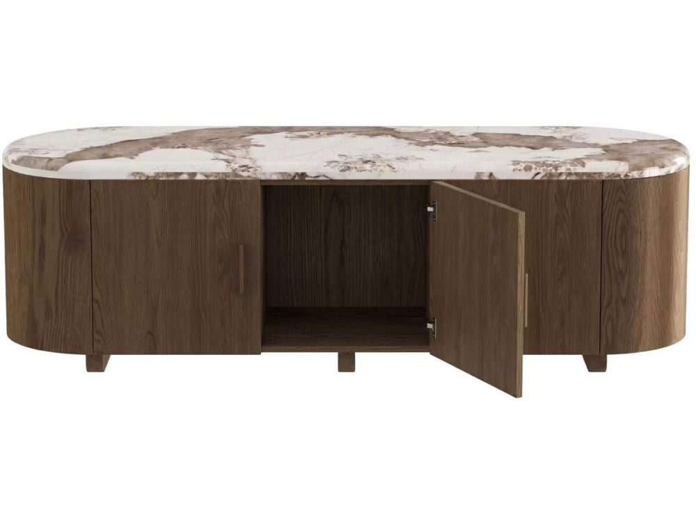 Meuble TV avec plateau en céramique pandora "Azya" - 160 x 45 x 45 cm - Marron