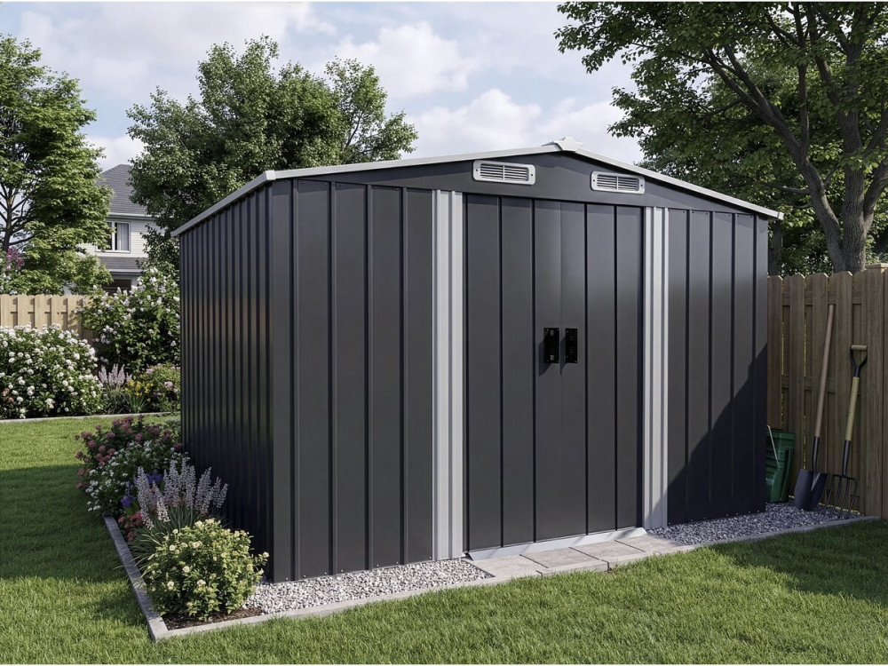 Abri de jardin métal avec porte coulissante "Boston" - 6,54 m² - Gris