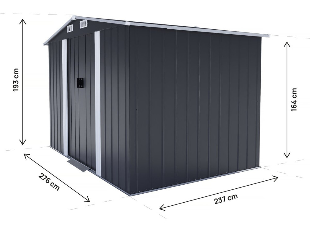 Abri de jardin métal avec porte coulissante "Boston" - 6,54 m² - Gris