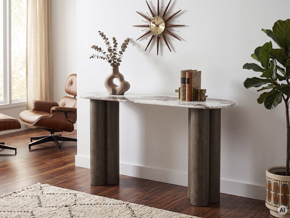 Console avec plateau en céramique "Zora" - 140 cm - Marron