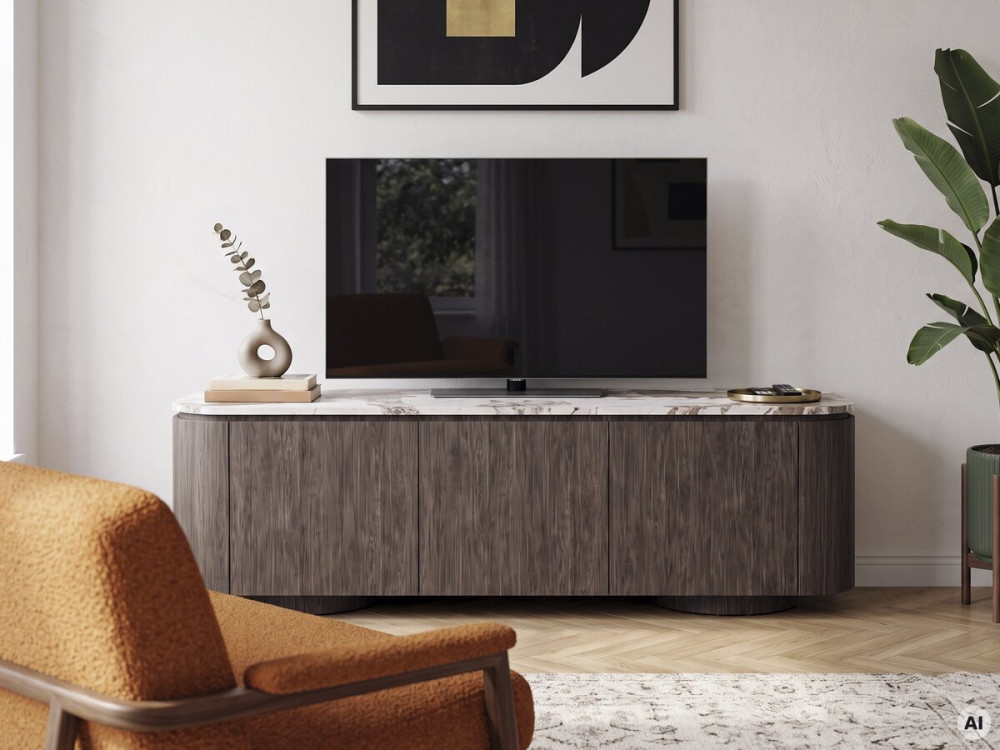 Meuble TV avec plateau en céramique "Zora" - 160 cm - Marron