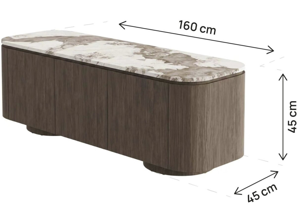 Meuble TV avec plateau en céramique "Zora" - 160 cm - Marron