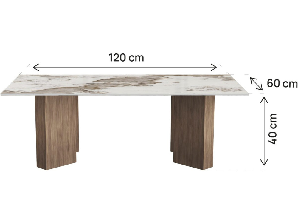 Table basse en bois avec plateau en céramique "Elma" - 120 x 60 x 40 cm - Marron