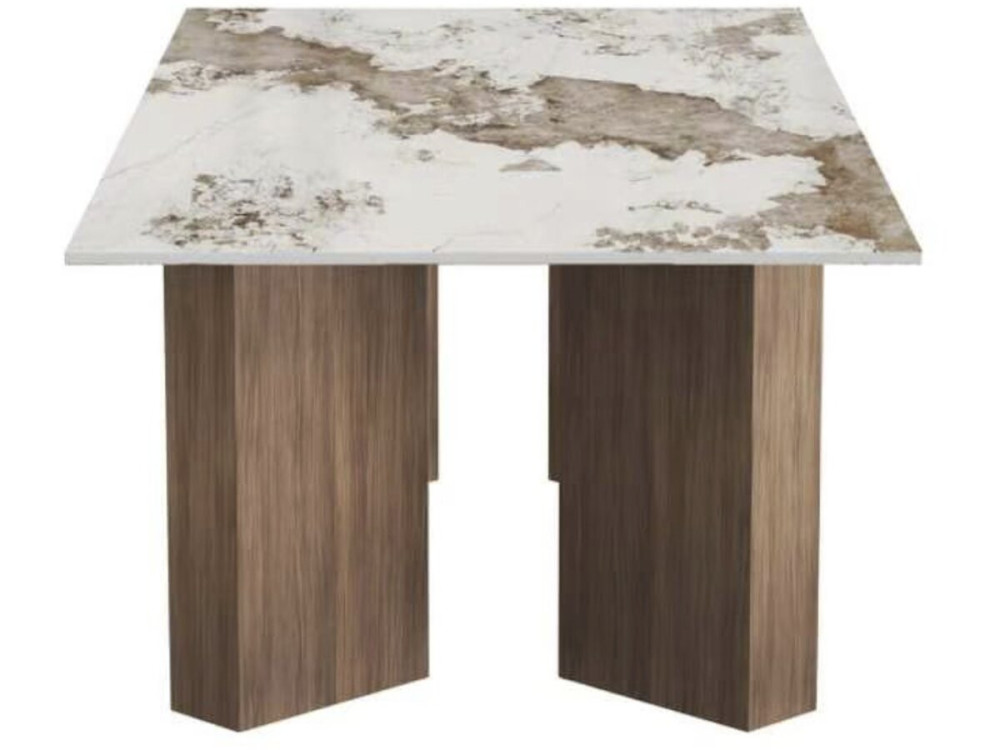 Table basse en bois avec plateau en céramique "Elma" - 120 x 60 x 40 cm - Marron