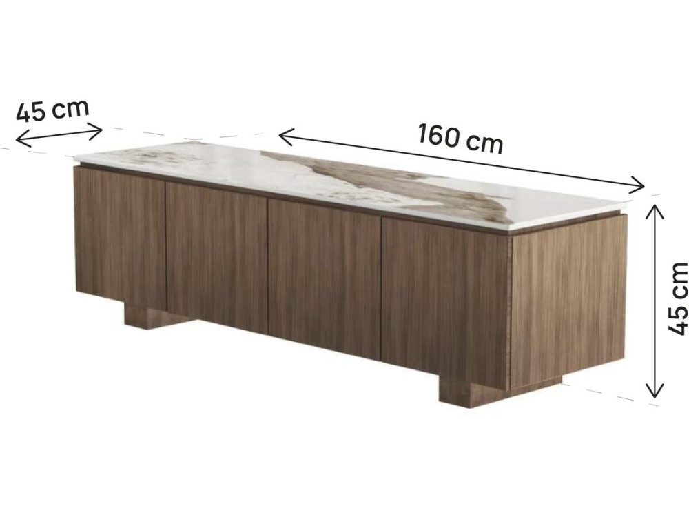 Meuble TV en bois avec plateau en céramique "Elma" - 160 x 45 x 45 cm - Marron