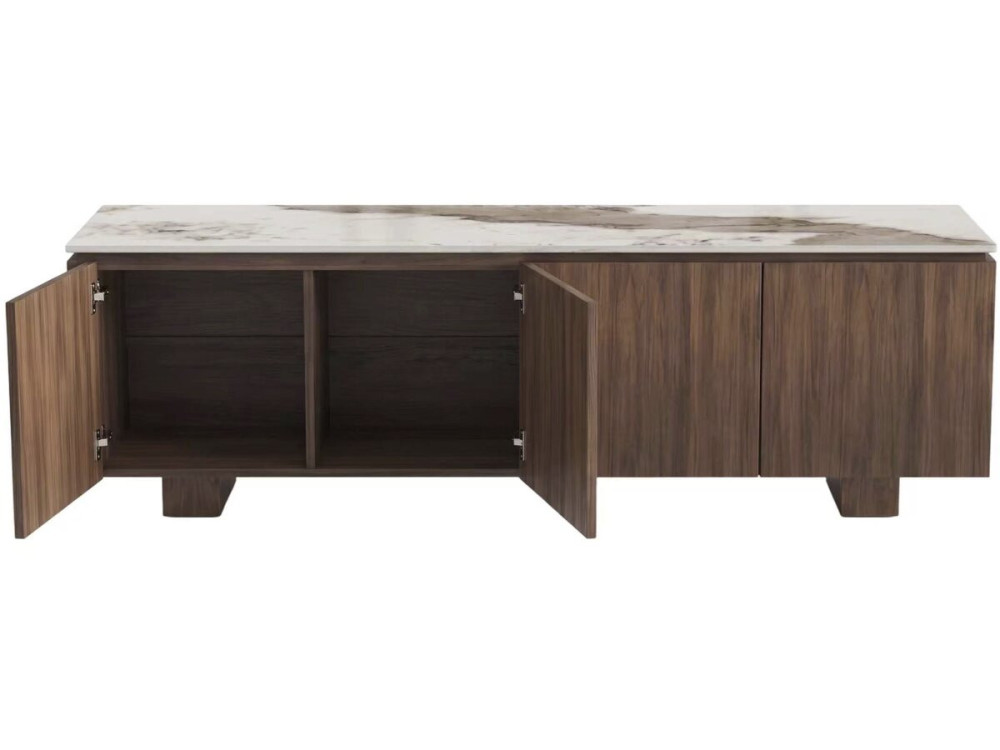 Meuble TV en bois avec plateau en céramique "Elma" - 160 x 45 x 45 cm - Marron